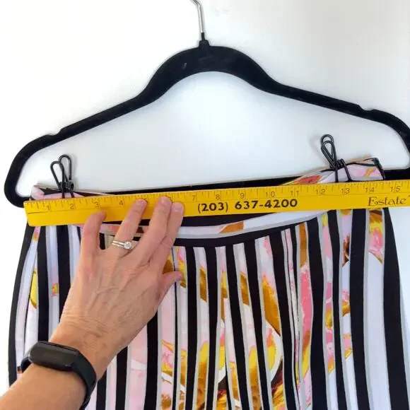 Bisou Bisou Michele Bohbot Striped Wide Leg Pants Black Side Zip Slit Womens S - Picture 8 of 12